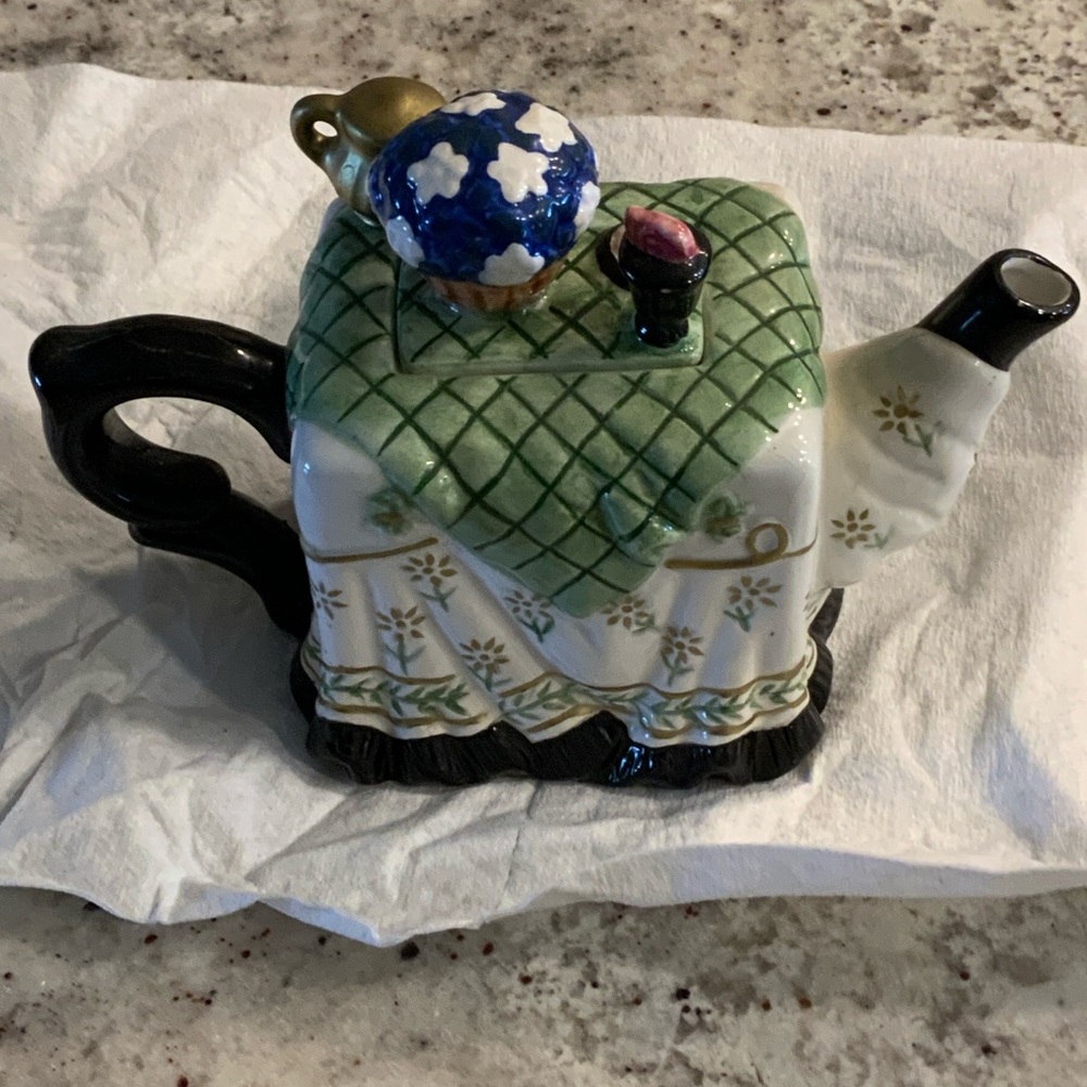 Charming Ceramic Teapot with Green and Black Accents